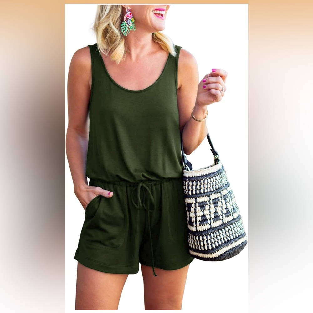 ReoRia Deep Olive Tank Top Romper